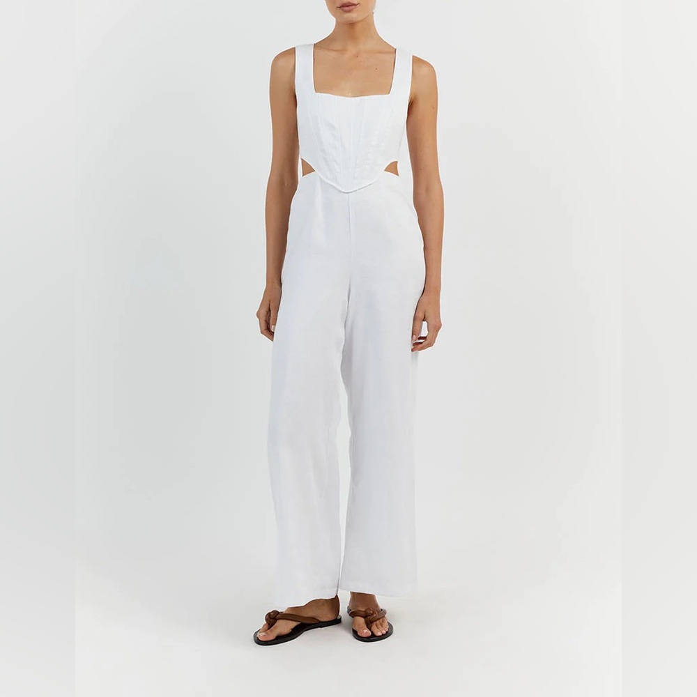 JOEY WHITE LINEN CORSET JUMPSUIT - DISSH